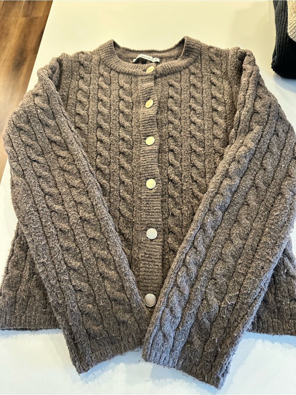 Abercrombie & Fitch Chocolate Brown Cable-Knit Button Cardigan - Picture 9 of 10